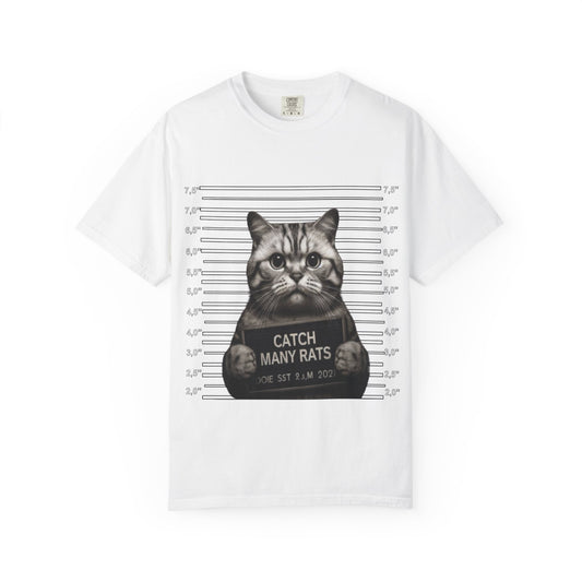 Mugshot Cat T-Shirt | Felon Feline "Caught Many Rats" Tee