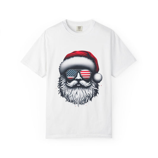 Clover Cool Santa T-Shirt – American Flag Sunglasses Christmas Tee for Men & Women