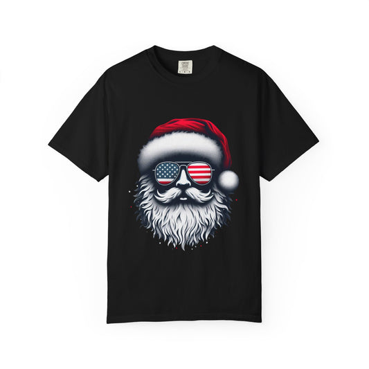 Clover Cool Santa T-Shirt – American Flag Sunglasses Christmas Tee for Men & Women