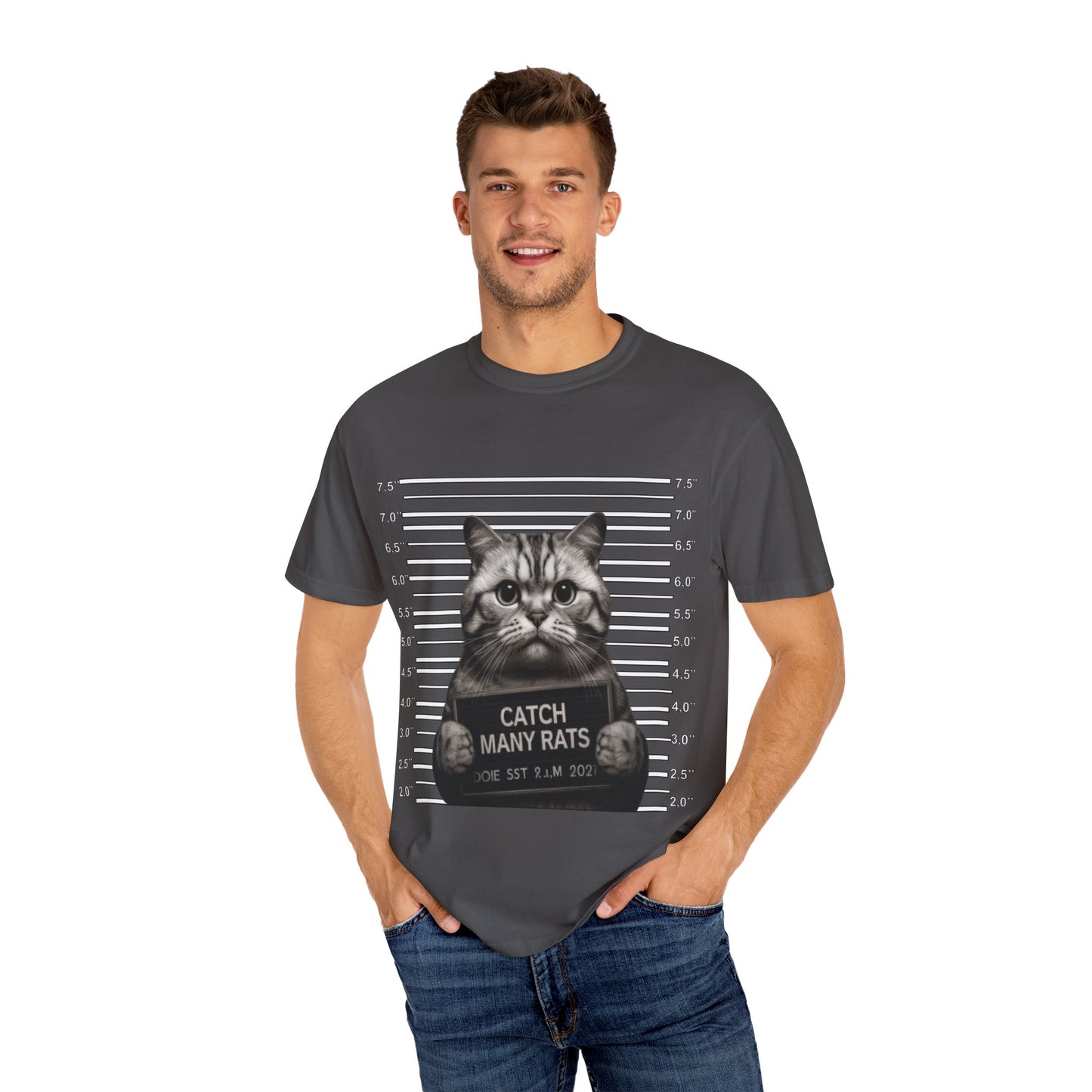 Mugshot Cat T-Shirt | Felon Feline "Caught Many Rats" Tee