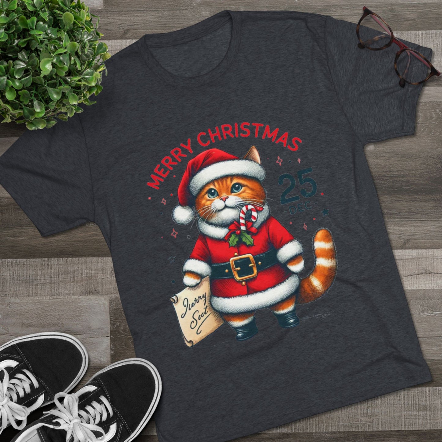 “Limited Edition Merry Christmas Cat Santa T-Shirt – Cozy Holiday Gift for Cat Lovers”