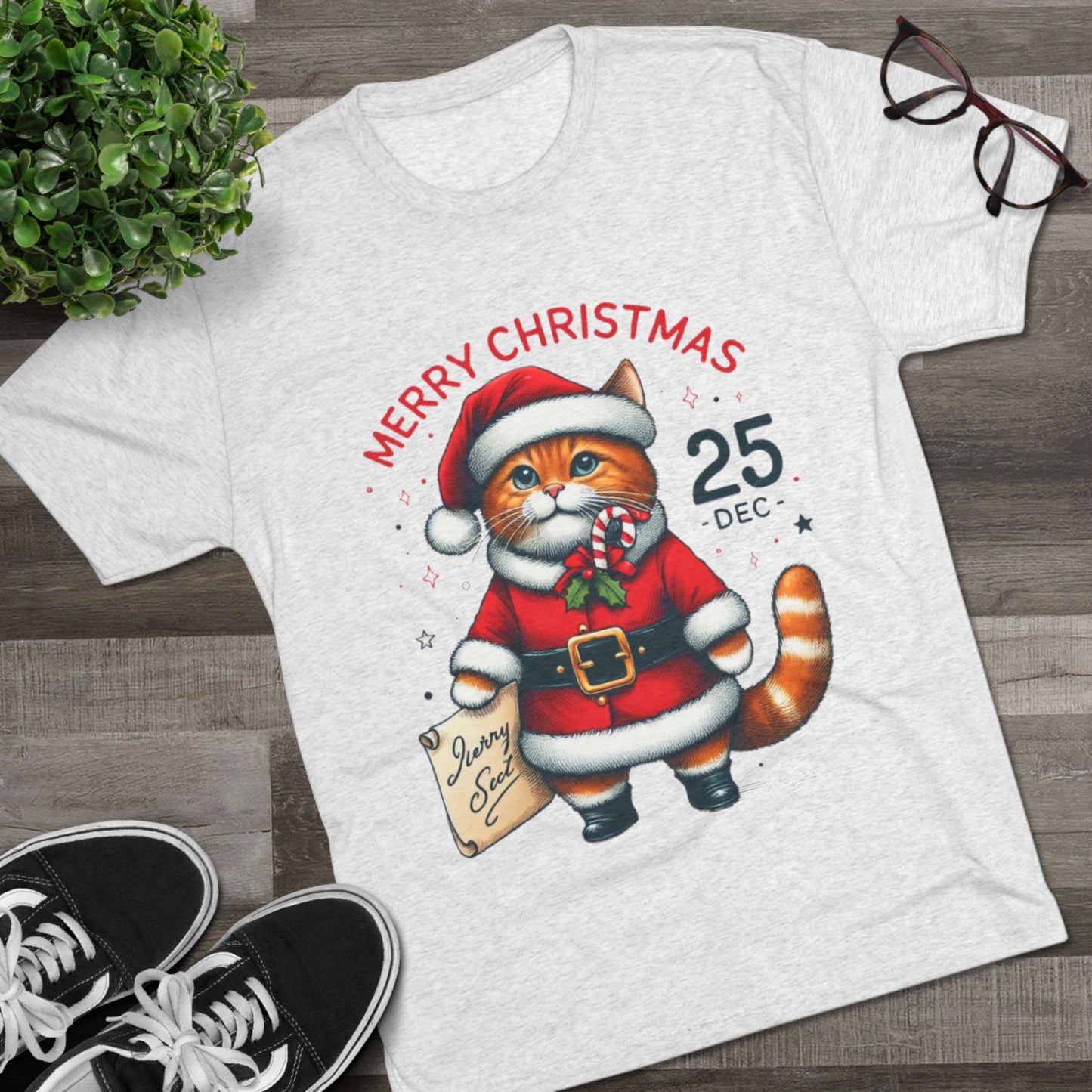 “Limited Edition Merry Christmas Cat Santa T-Shirt – Cozy Holiday Gift for Cat Lovers”