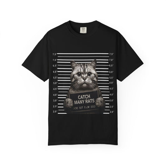 Mugshot Cat T-Shirt | Felon Feline "Caught Many Rats" Tee