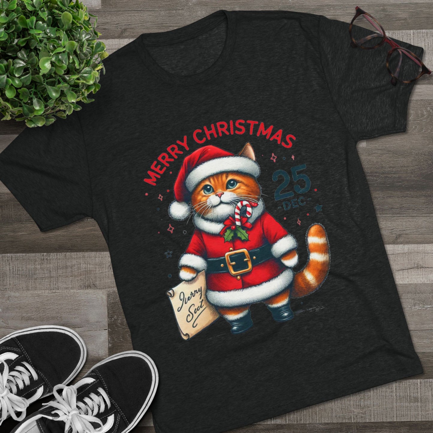 “Limited Edition Merry Christmas Cat Santa T-Shirt – Cozy Holiday Gift for Cat Lovers”