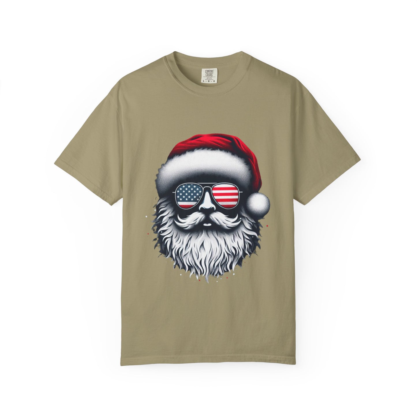 Clover Cool Santa T-Shirt – American Flag Sunglasses Christmas Tee for Men & Women